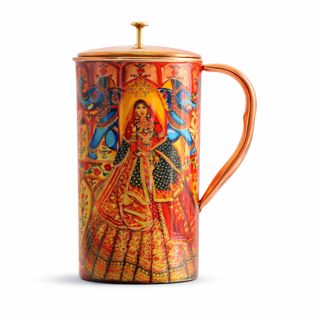 Pure copper printed jug padharo mhare desh design royalqueen, 2000 ML